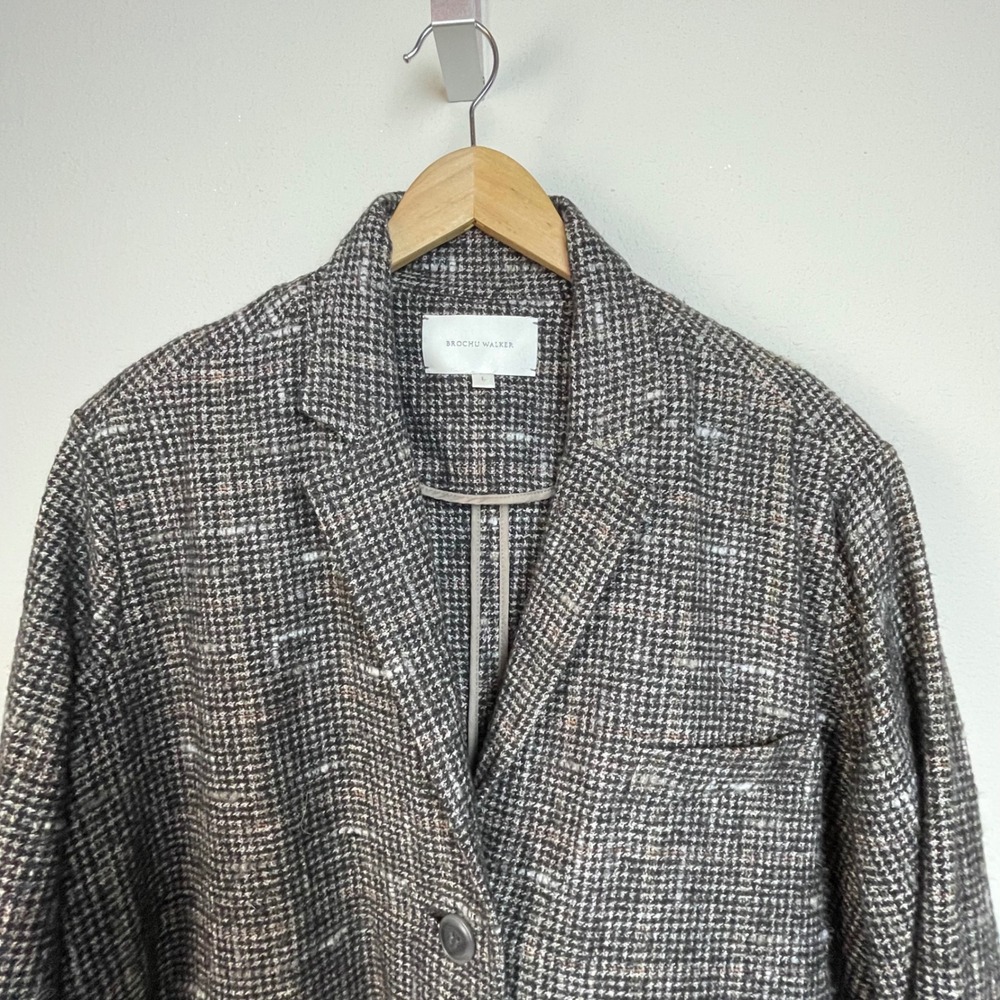 Brochu Walker Mondrian Coat Tweed Herringbone Long Coat Jacket Women's Size L - Picture 3 of 9